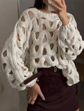 Casual openwork crochet long-sleeved sweater