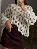 Casual openwork crochet long-sleeved sweater