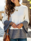 Patchwork gray and white relaxed style knit sweater