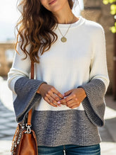 Patchwork gray and white relaxed style knit sweater