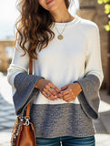 Patchwork gray and white relaxed style knit sweater