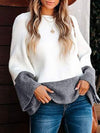 Patchwork gray and white relaxed style knit sweater