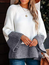 Patchwork gray and white relaxed style knit sweater