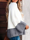 Patchwork gray and white relaxed style knit sweater