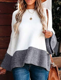Patchwork gray and white relaxed style knit sweater