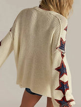 Loose-fitting long-sleeved V-neck knit sweater