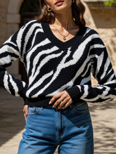 Fashionable zebra print warm knit sweater