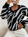Fashionable zebra print warm knit sweater