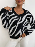 Fashionable zebra print warm knit sweater