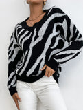 Fashionable zebra print warm knit sweater