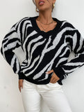 Fashionable zebra print warm knit sweater