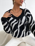 Fashionable zebra print warm knit sweater