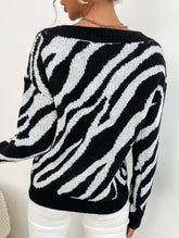 Fashionable zebra print warm knit sweater