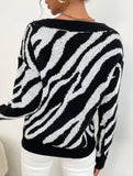 Fashionable zebra print warm knit sweater