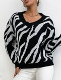 Fashionable zebra print warm knit sweater