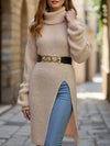 Casual mid-length split turtleneck sweater