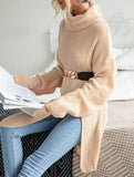 Casual mid-length split turtleneck sweater