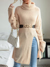 Casual mid-length split turtleneck sweater