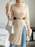 Casual mid-length split turtleneck sweater