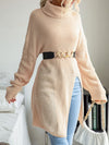 Casual mid-length split turtleneck sweater