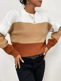 Loose gradient color crew neck striped sweater