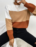 Loose gradient color crew neck striped sweater