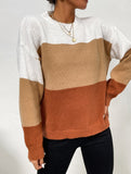 Loose gradient color crew neck striped sweater