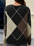 Casual color-blocked long-sleeved knitted sweater