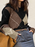 Casual color-blocked long-sleeved knitted sweater