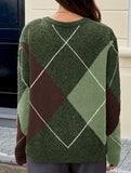 Casual color-blocked long-sleeved knitted sweater