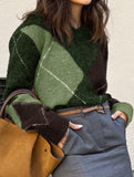 Casual color-blocked long-sleeved knitted sweater