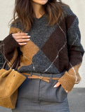 Casual color-blocked long-sleeved knitted sweater