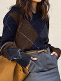 Casual color-blocked long-sleeved knitted sweater