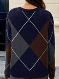 Casual color-blocked long-sleeved knitted sweater