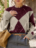 Casual color-blocked long-sleeved knitted sweater