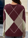Casual color-blocked long-sleeved knitted sweater