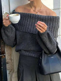 Simple off-shoulder slim-fit knit sweater