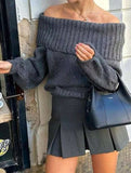 Simple off-shoulder slim-fit knit sweater