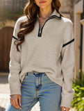 Simple solid color long-sleeved zip-up sweater