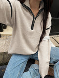 Simple solid color long-sleeved zip-up sweater