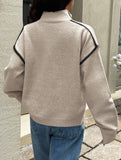 Simple solid color long-sleeved zip-up sweater