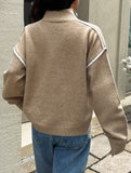 Simple solid color long-sleeved zip-up sweater