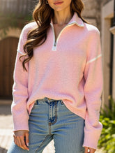 Simple solid color long-sleeved zip-up sweater