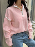 Simple solid color long-sleeved zip-up sweater