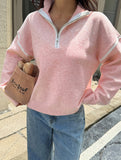 Simple solid color long-sleeved zip-up sweater