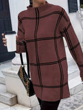 plaid color-blocked crew neck pullover sweater