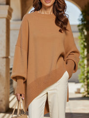 Crew neck pullover loose-fitting casual knit sweater