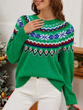Retro color-blocked jacquard pullover knit sweater