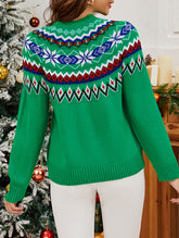 Retro color-blocked jacquard pullover knit sweater