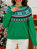 Retro color-blocked jacquard pullover knit sweater